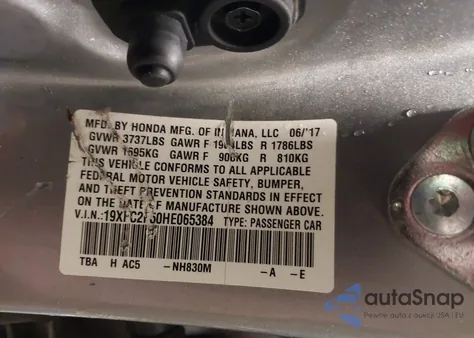 2017 Honda Civic Lx из США, поврежденный, VIN 19XFC2F50HE065384